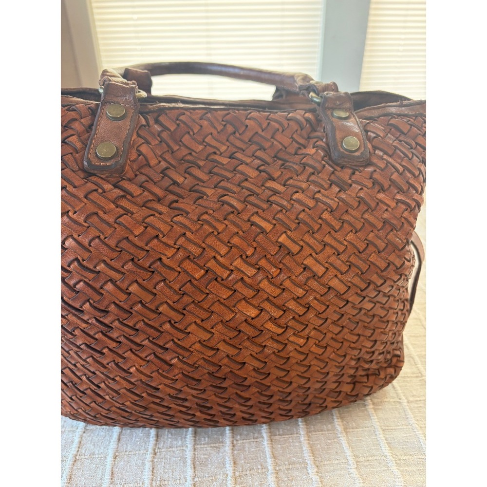 LANGELLOTTI basket weave tote tobacco brown Handbag purse made in Italy - Picture 2 of 12